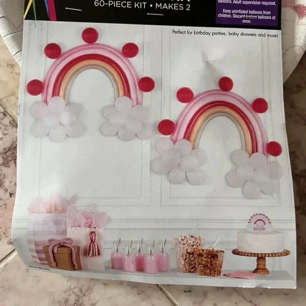 240pcs Birthday Pink Rainbow & Hearts Party Tableware & Balloon Kit Set